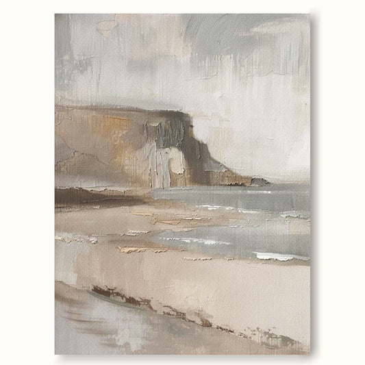 Serene Coastal Landscape Oil Painting in Earthy Tones for Elegant Home Decor