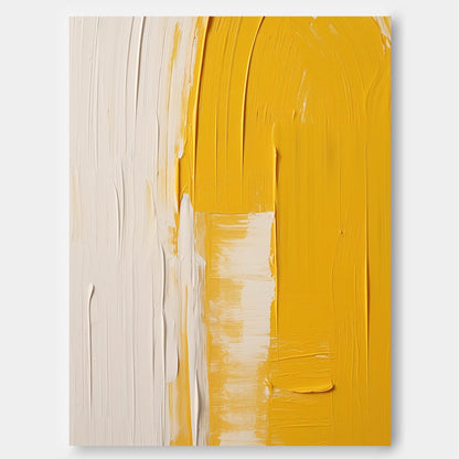 Contemporary Yellow and White Minimalist Oil Painting for Modern Home Decor