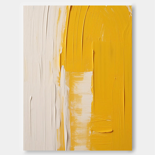 Contemporary Yellow and White Minimalist Oil Painting for Modern Home Decor