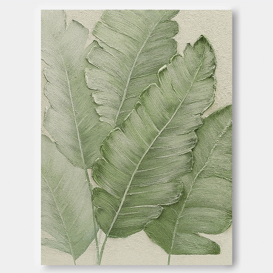 Vibrant Green Leaf Oil Painting for Modern Home Decor