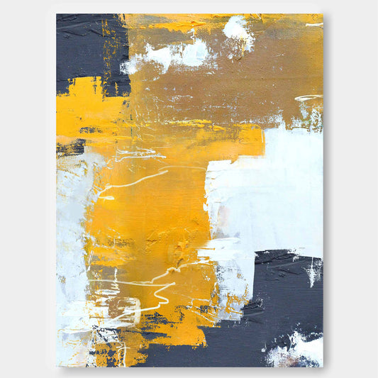 Vibrant Gold and Gray Abstract Oil Painting for Modern Home Decor