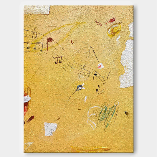 Abstract Yellow Music-Inspired Minimalist Oil Painting for Modern Decor