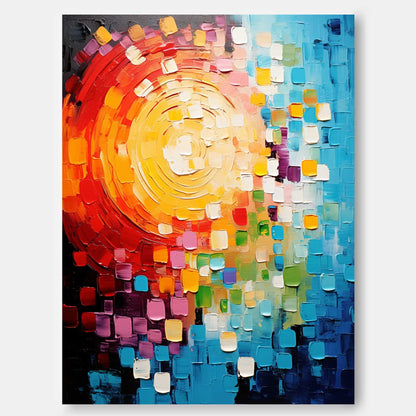 Vibrant Abstract Oil Painting with Bold Colors and Textured Swirls