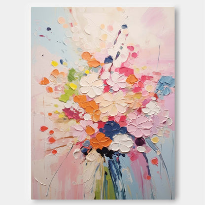 Vibrant Floral Abstract Oil Painting for Bright and Modern Home Decor