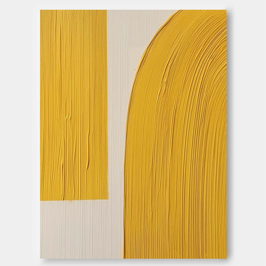 Contemporary Minimalist Yellow Abstract Oil Painting for Modern Home Decor