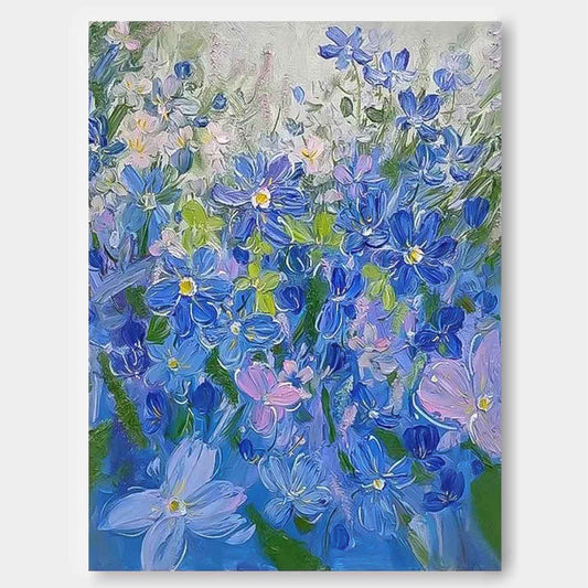 Vibrant Blue Floral Oil Painting for Home Decor and Art Collectors
