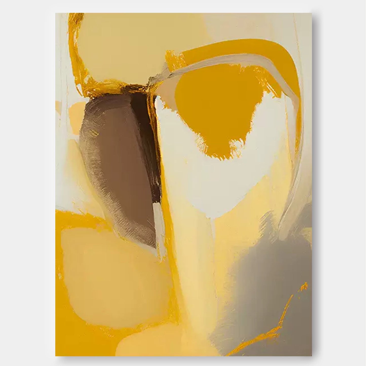 Vibrant Abstract Oil Painting in Bold Yellow and Earthy Tones for Modern Decor