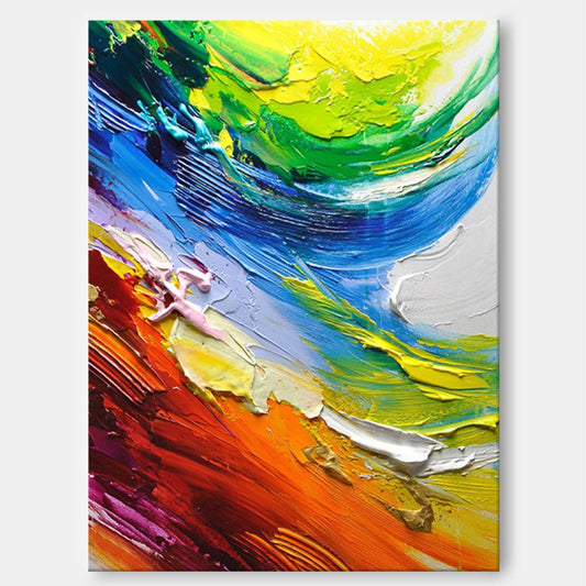 Vibrant Abstract Oil Painting with Colorful Swirls and Textured Canvas Art