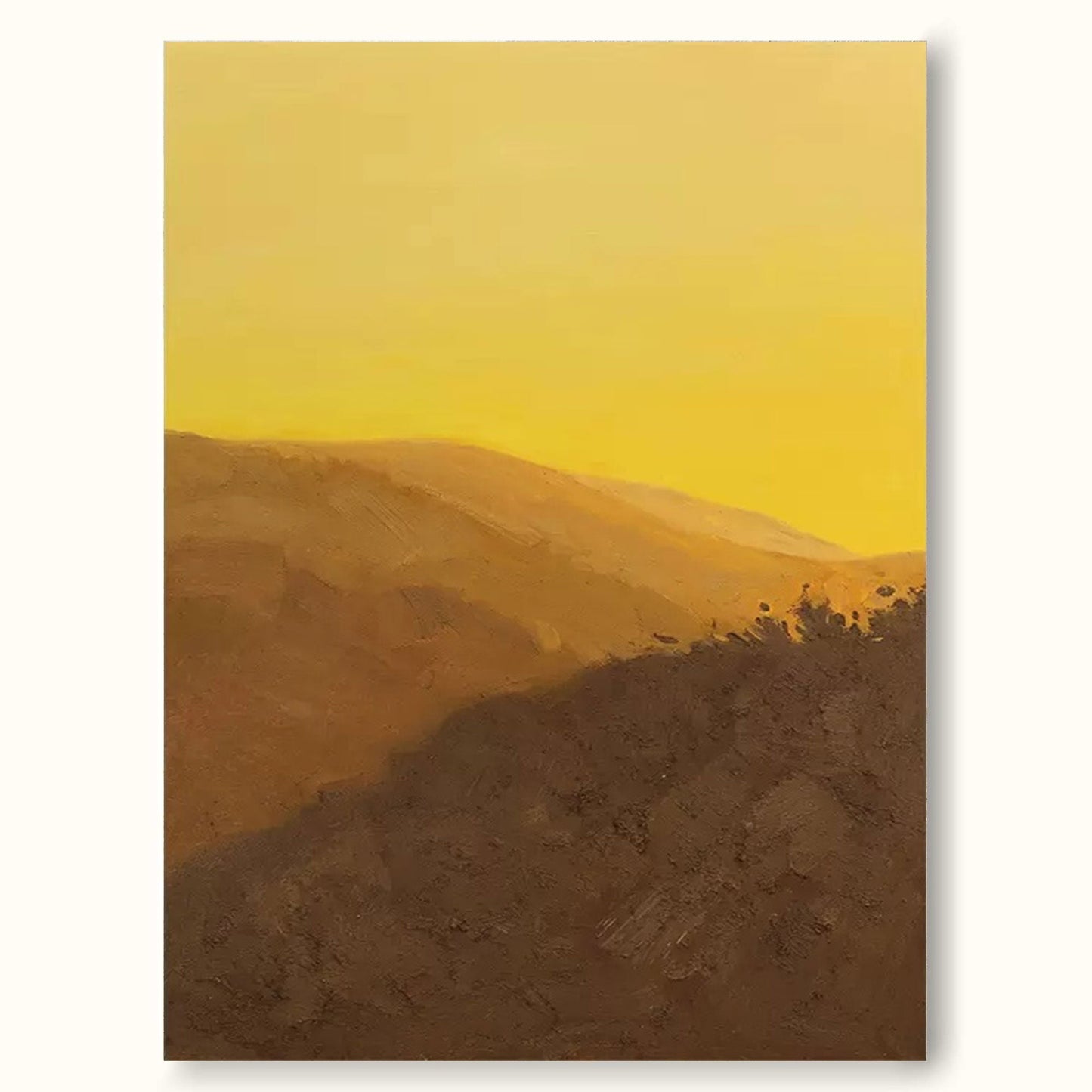 Serene Minimalist Oil Painting of Golden Landscape at Sunset