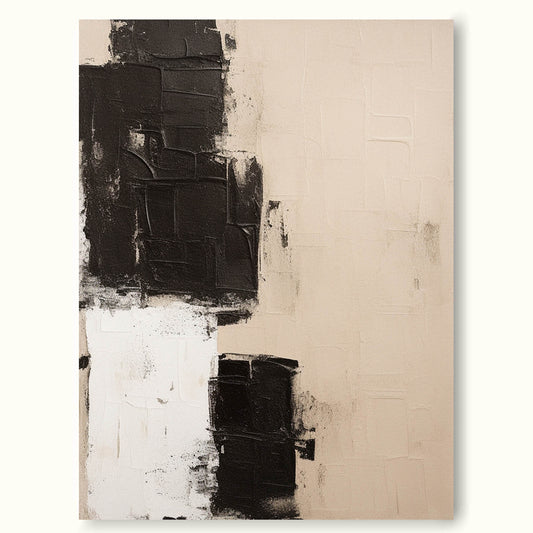 Elegant Minimalist Abstract Oil Painting in Black and White Textures