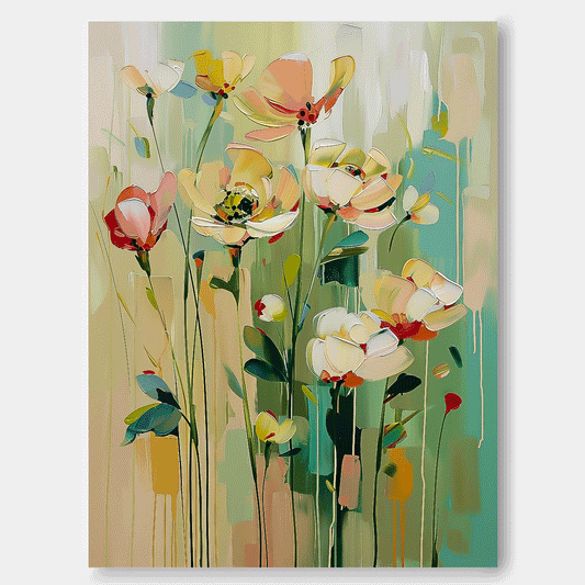 Vibrant Floral Oil Painting for Home Décor – Colorful Flower Art Canvas