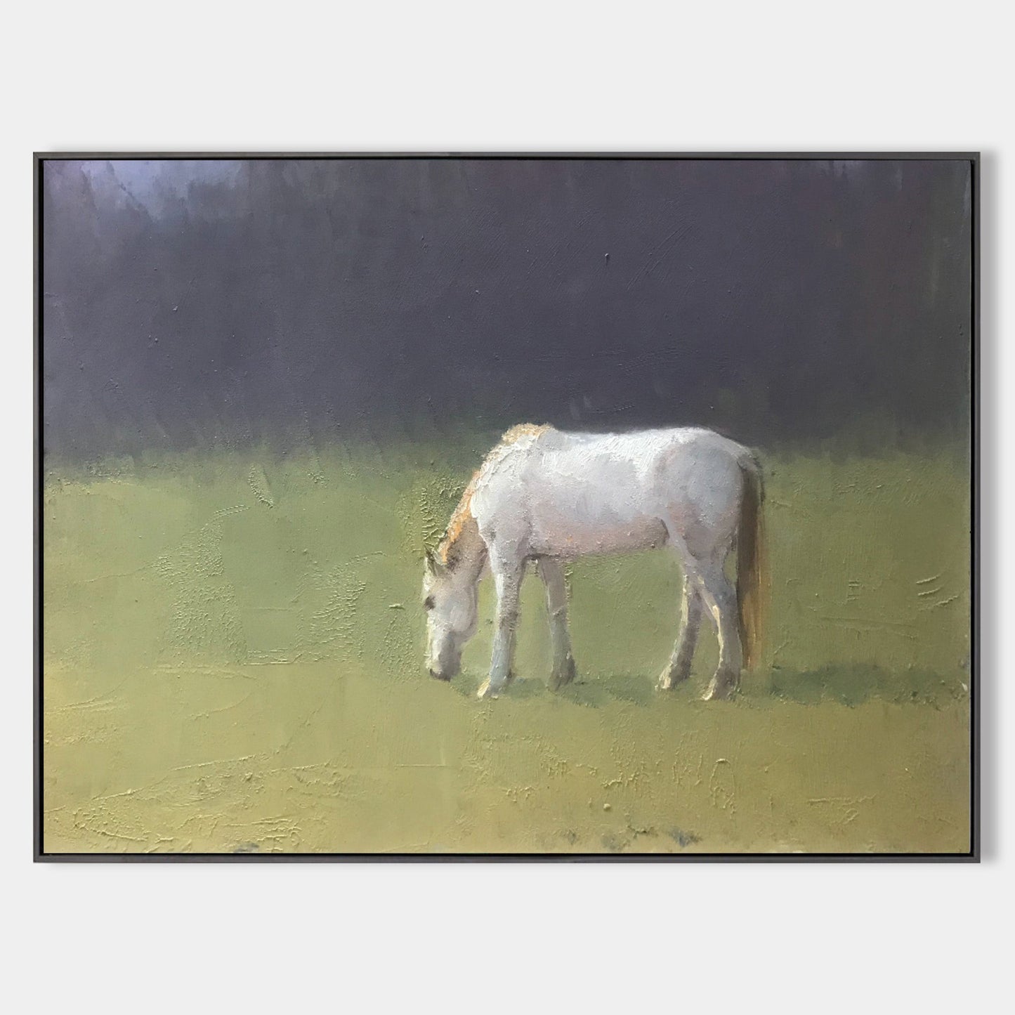 Serene White Horse Oil Painting for Modern Home Decor