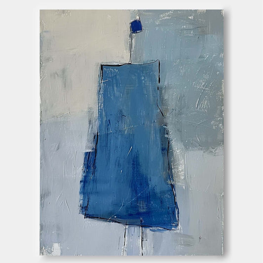 Abstract Blue Minimalist Oil Painting for Contemporary Home Decor