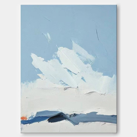 Serene Blue Clouds Abstract Oil Painting for Modern Home Decor