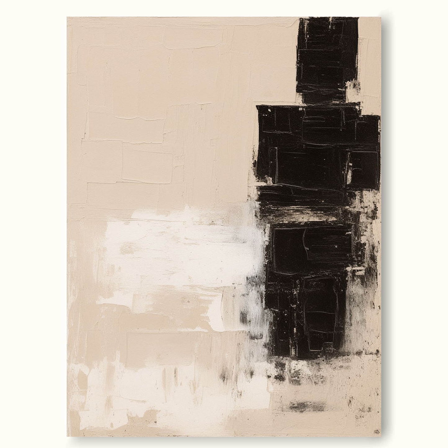 Contemporary Black and White Minimalist Abstract Oil Painting for Modern Decor