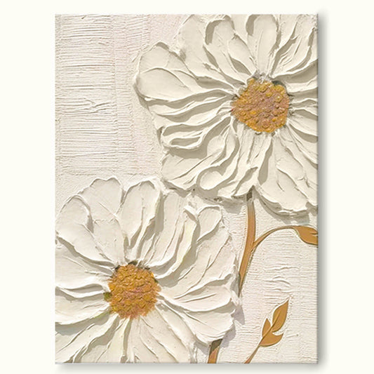 Elegant White Flower Oil Painting for Minimalist Home Décor and Art Lovers