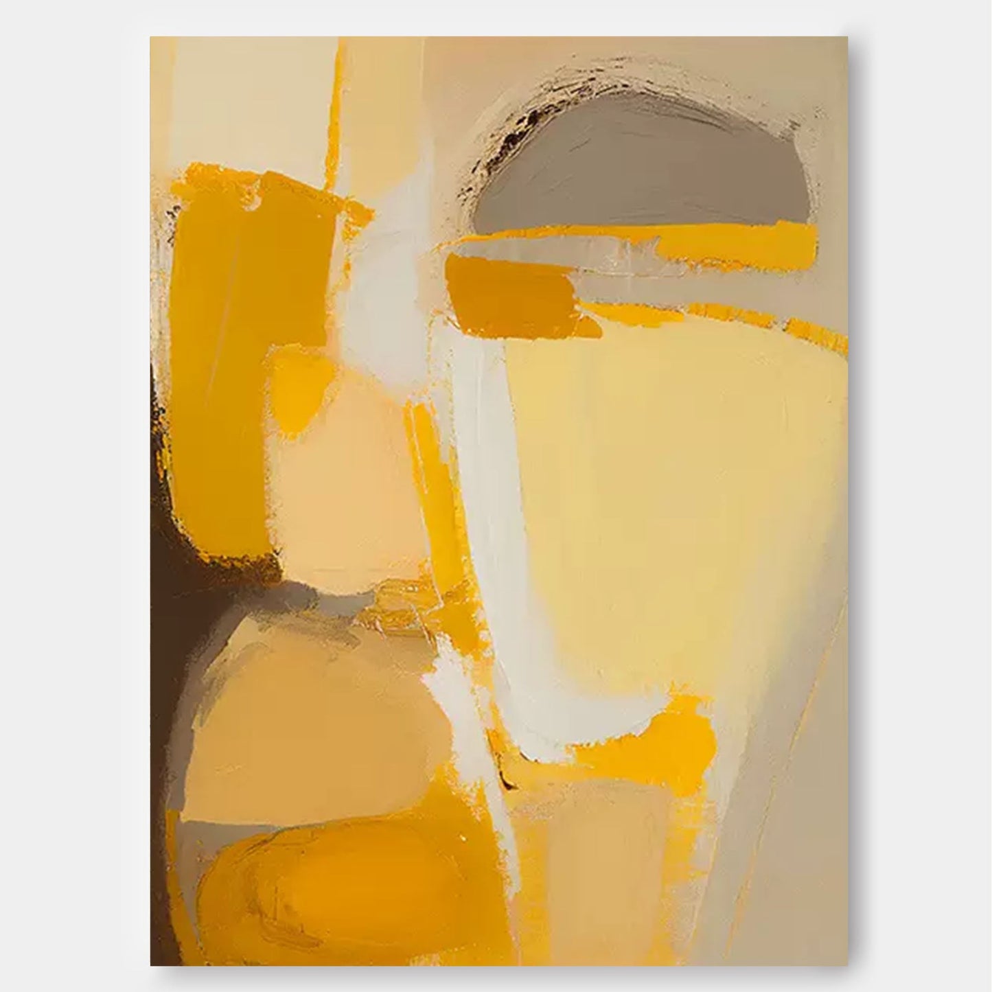 Vibrant Abstract Oil Painting in Yellow and Neutral Tones for Modern Decor