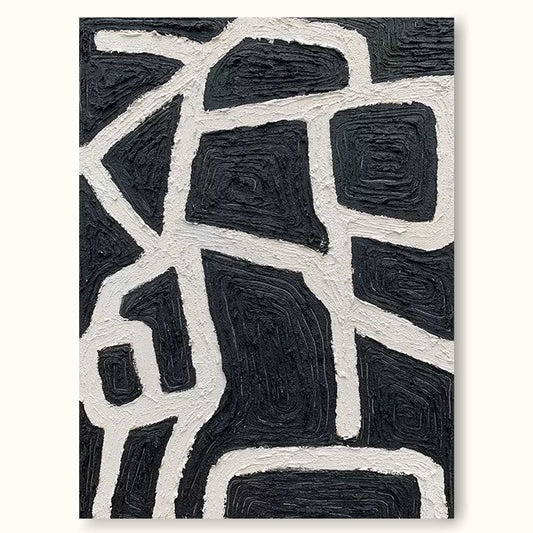 Abstract Minimalist Black and White Line Art Oil Painting for Modern Decor