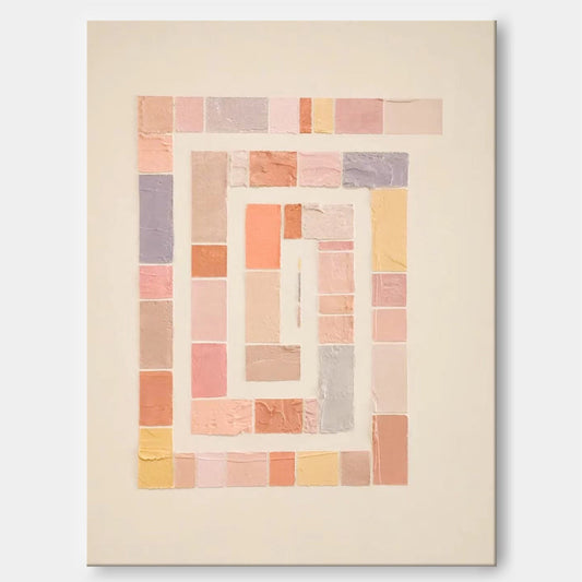 Abstract Geometric Oil Painting with Soft Pastel Colors for Modern Decor