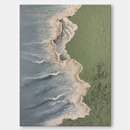 Serene Beach and Ocean Wave Oil Painting for Coastal Home Decor