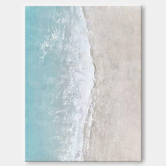 Serene Ocean Breeze: Tranquil Beach Oil Painting for Coastal Home Décor