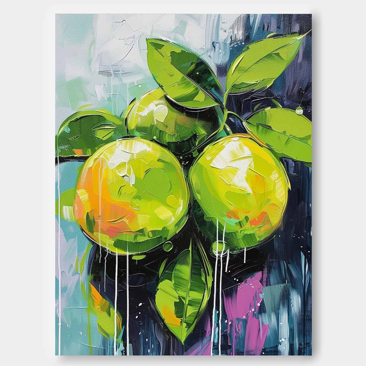 Vibrant Green Citrus Abstract Oil Painting for Modern Home Decor