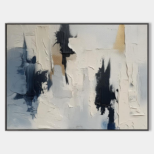Contemporary Blue and White Abstract Oil Painting for Modern Decor