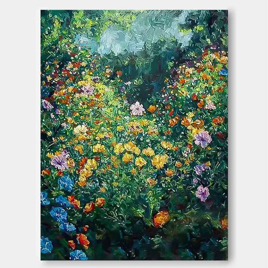 Vibrant Floral Garden Oil Painting for Home Decor and Art Lovers