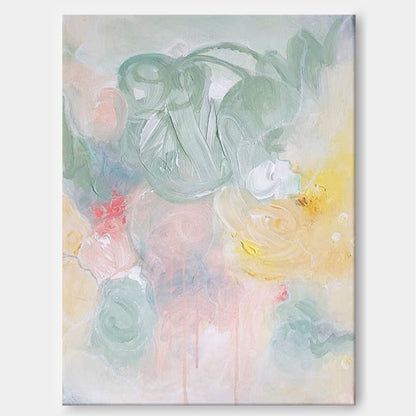 Whimsical Abstract Oil Painting with Soft Pastel Colors and Unique Textures