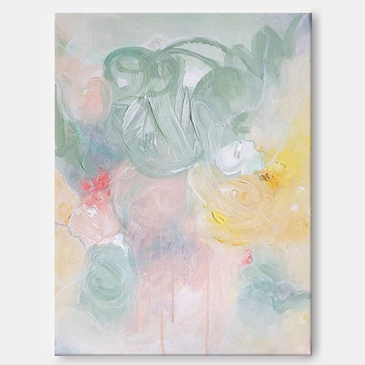 Whimsical Abstract Oil Painting with Soft Pastel Colors and Unique Textures