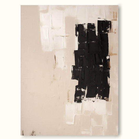 Contemporary Minimalist Black and White Abstract Oil Painting for Modern Decor