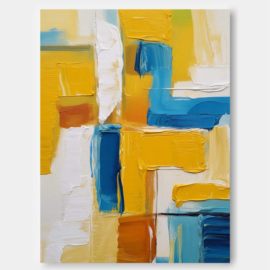 Vibrant Abstract Oil Painting in Blue and Yellow for Modern Art Enthusiasts