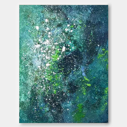 Vibrant Abstract Oil Painting in Blues and Greens for Modern Home Décor