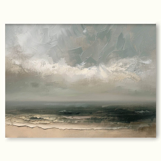 Ocean View Abstract Oil Painting - Serene Coastal Landscape Art for Home Decor