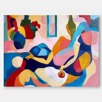 Vibrant Abstract Oil Painting of Figures and Still Life for Modern Art Lovers