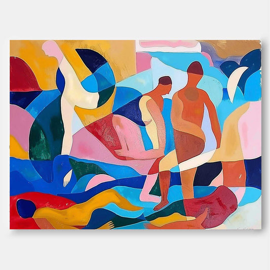Colorful Abstract Oil Painting of Human Figures in Dynamic Composition