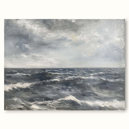 Serene Ocean Waves Oil Painting in Soft Grays and Blues for Timeless Home Decor