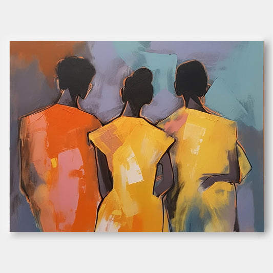 Abstract Oil Painting of Three Figures with Vibrant Colors