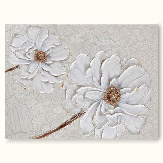 Elegant White Flower Oil Painting for Minimalist Home Decor and Wall Art
