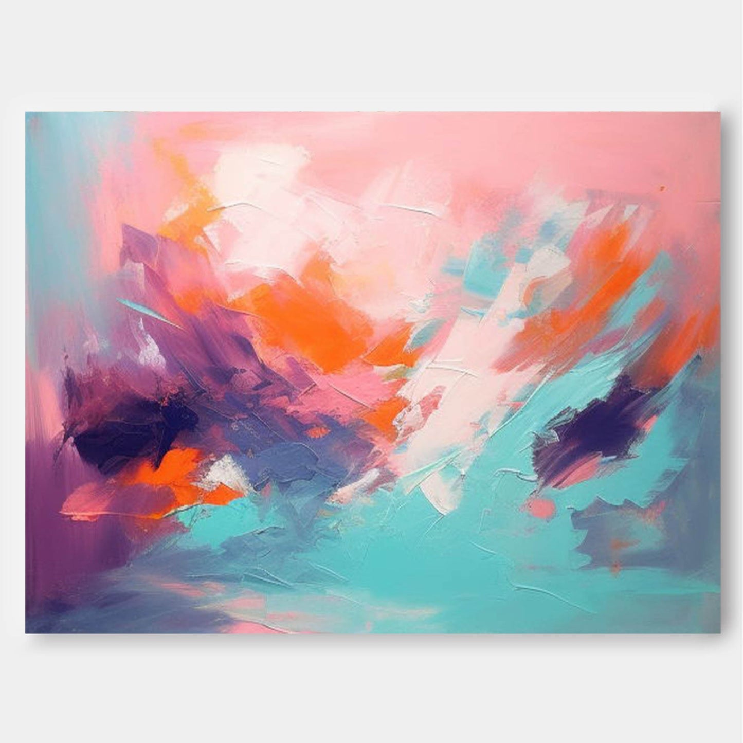 Vibrant Abstract Oil Painting in Pink and Teal for Modern Home Decor