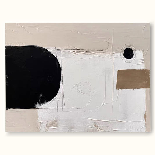 Elegant Minimalist Abstract Oil Painting in Black and White for Modern Decor