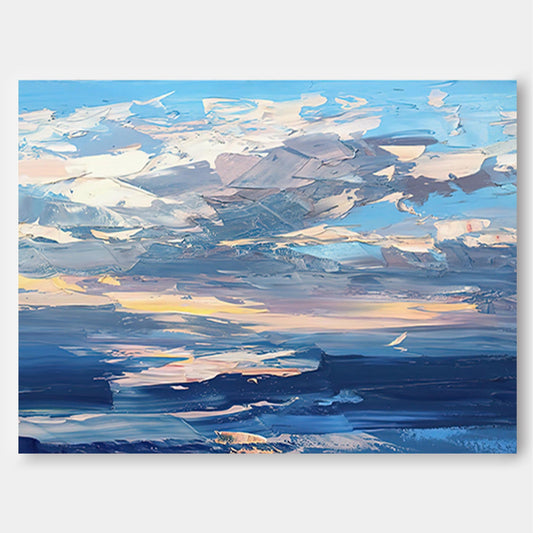Serene Ocean Sky Oil Painting - Vibrant Coastal Landscape Art