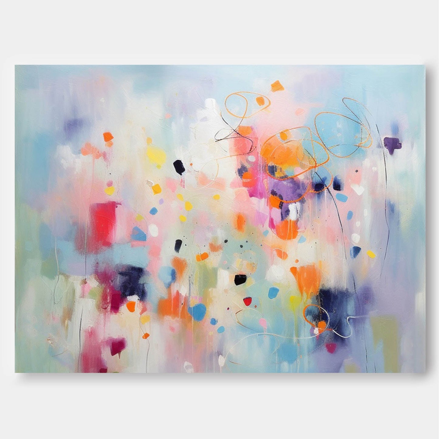 Vibrant Abstract Oil Painting with Colorful Splashes for Modern Home Decor