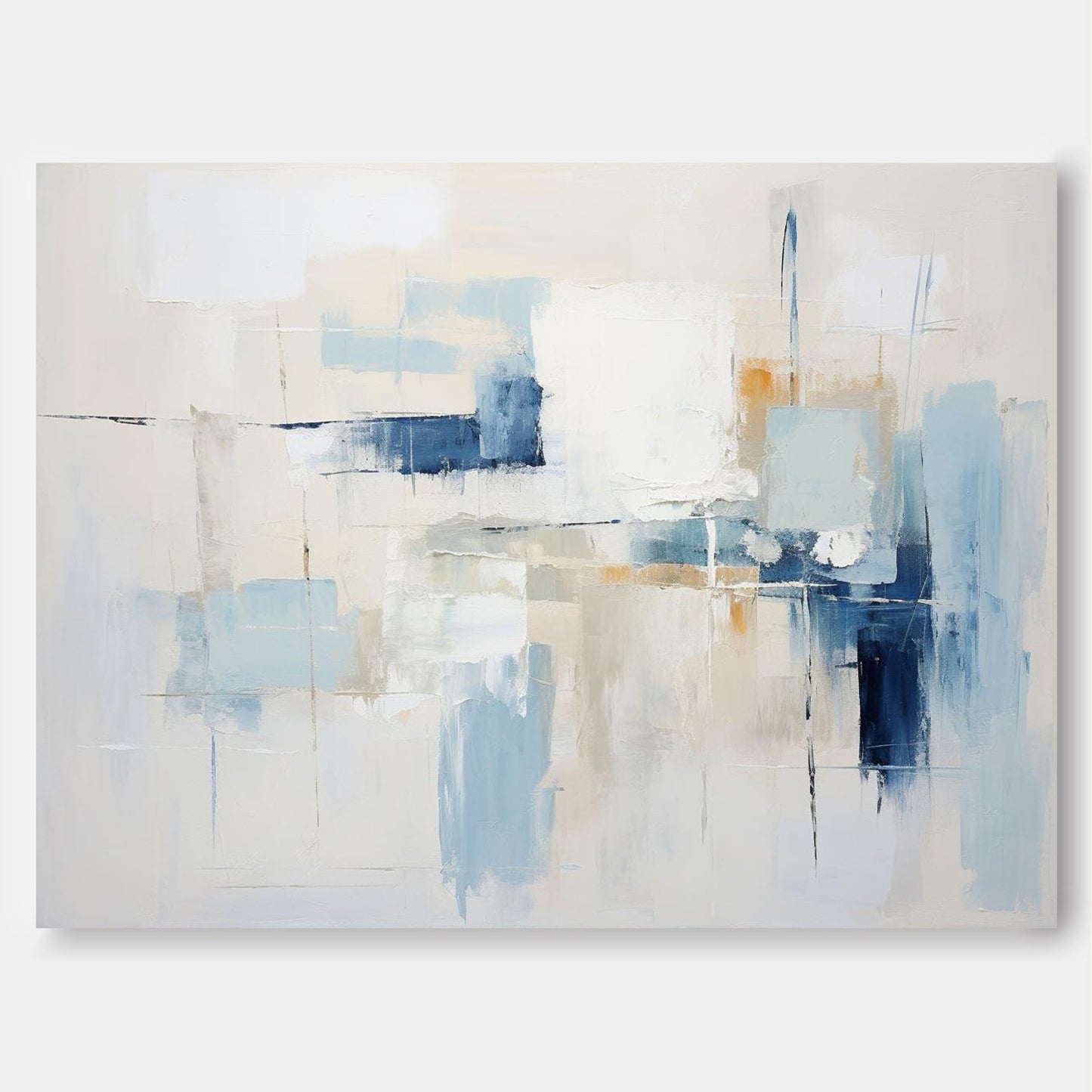 Serene Blue Abstract Oil Painting for Modern Home Decor and Art Collection