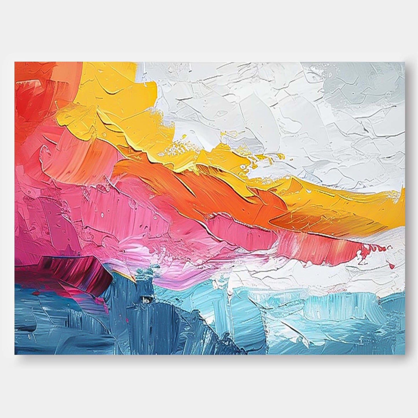 Vibrant Abstract Oil Painting with Bold Colors and Textured Canvas Art