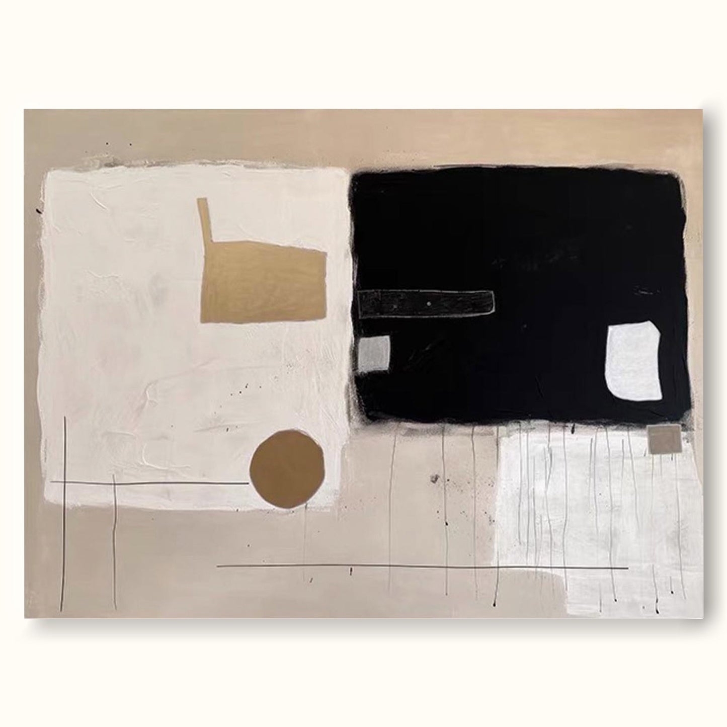 Contemporary Minimalist Abstract Oil Painting in Black, White, and Earth Tones