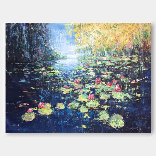 Serene Water Lilies Oil Painting for Elegant Home Décor