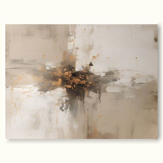 Elegant Minimalist Abstract Oil Painting with Gold Accents for Modern Decor