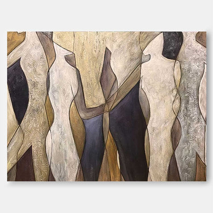 Contemporary Abstract Oil Painting of Figures in Earthy Tones for Modern Decor