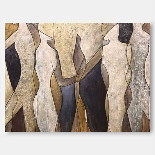 Contemporary Abstract Oil Painting of Figures in Earthy Tones for Modern Decor